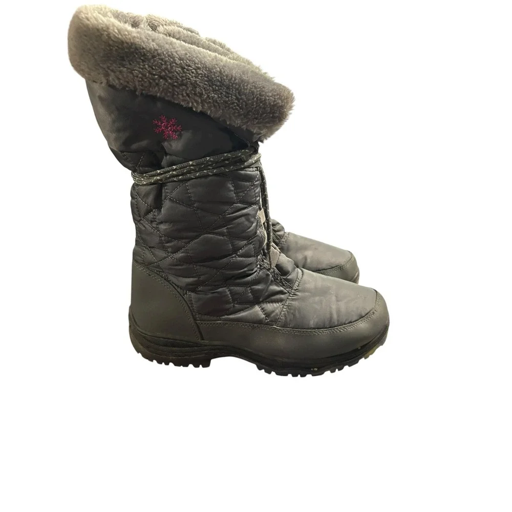 Goose Womens DDA1RBEC Quilted Snow Boots Gray Faux Fur Trim Winter Mid Calf 10
